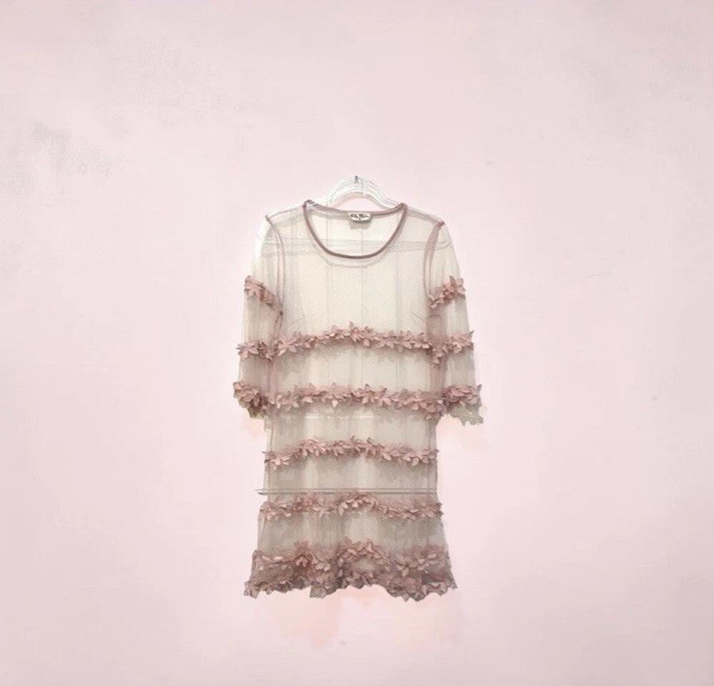 Lily Mcbee Blush Pink Sheer Lace FloralMini Dress Fancy Occasion Wedding Guest M